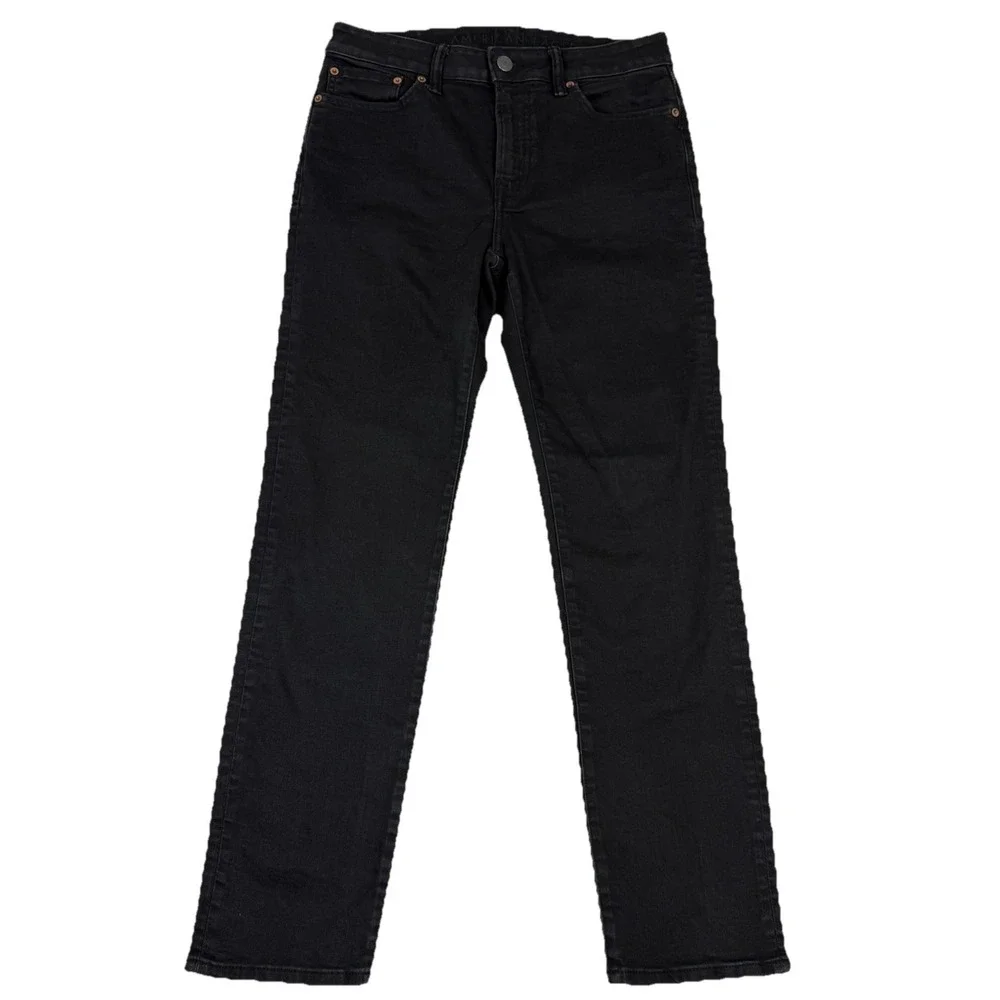 American Eagle Men 30x32 Airflex+ Slim Straight Jeans Black Faded Stretch